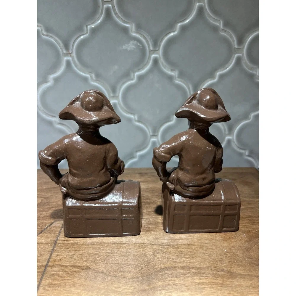 pair antique pirate Book Ends Appears To‎ Be Bronze Or Cast Iron Possibly Hubley